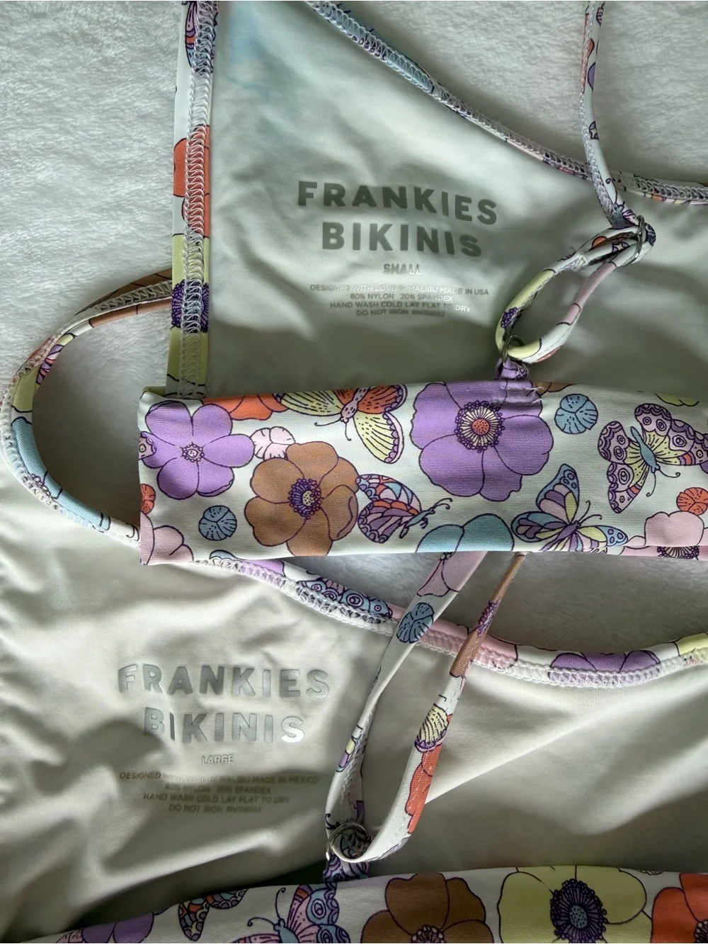 Frankie's Bikinis Floral Two-Piece Bikini in Purple, Orange, Yellow, Blue